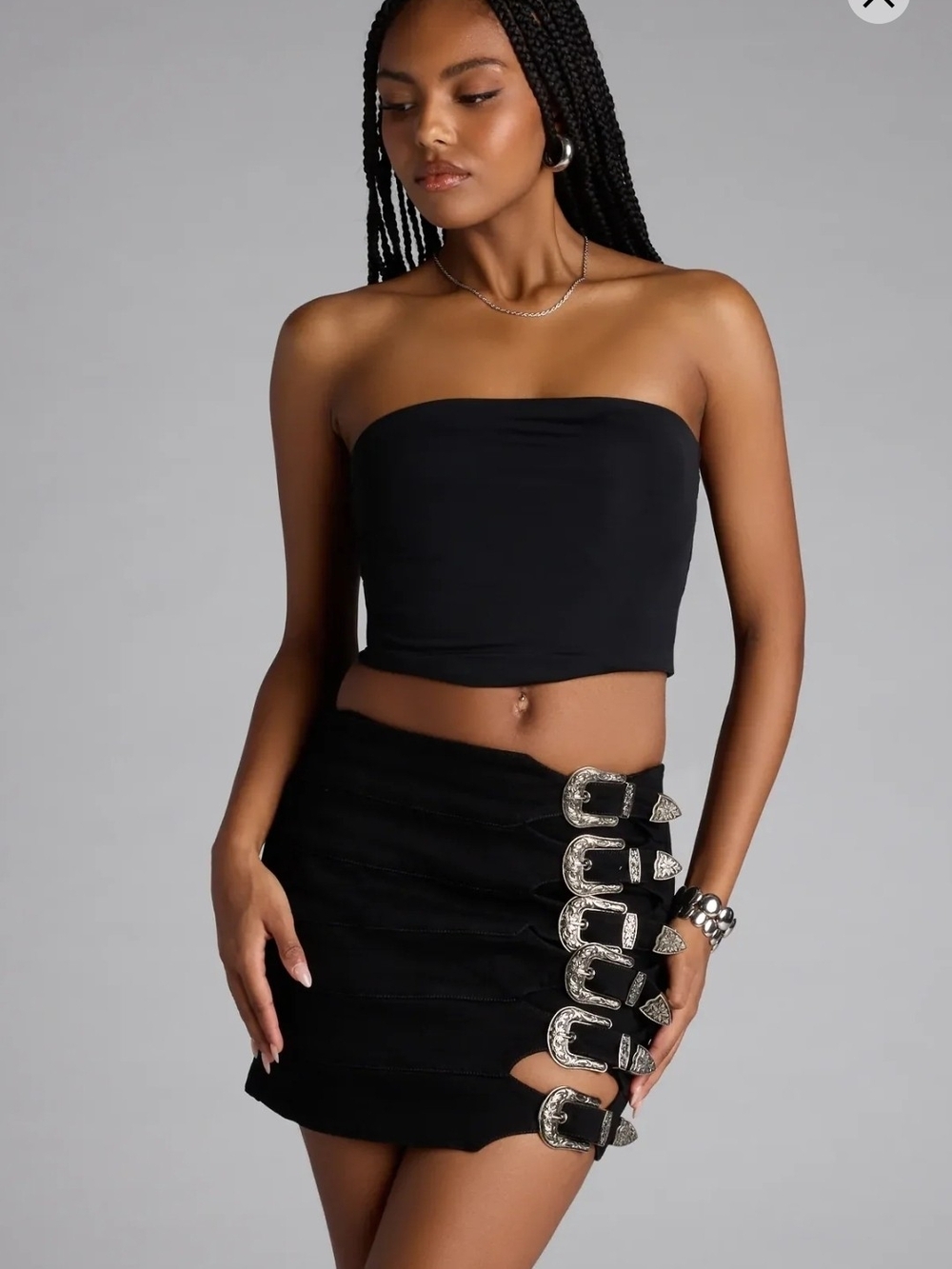 Buckle Down High-Rise Denim Skort